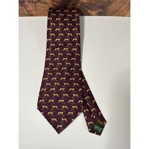 Vintage Lauren Ralph Lauren Tie Spaniel Dog Print Hand Finished Maroon Gold